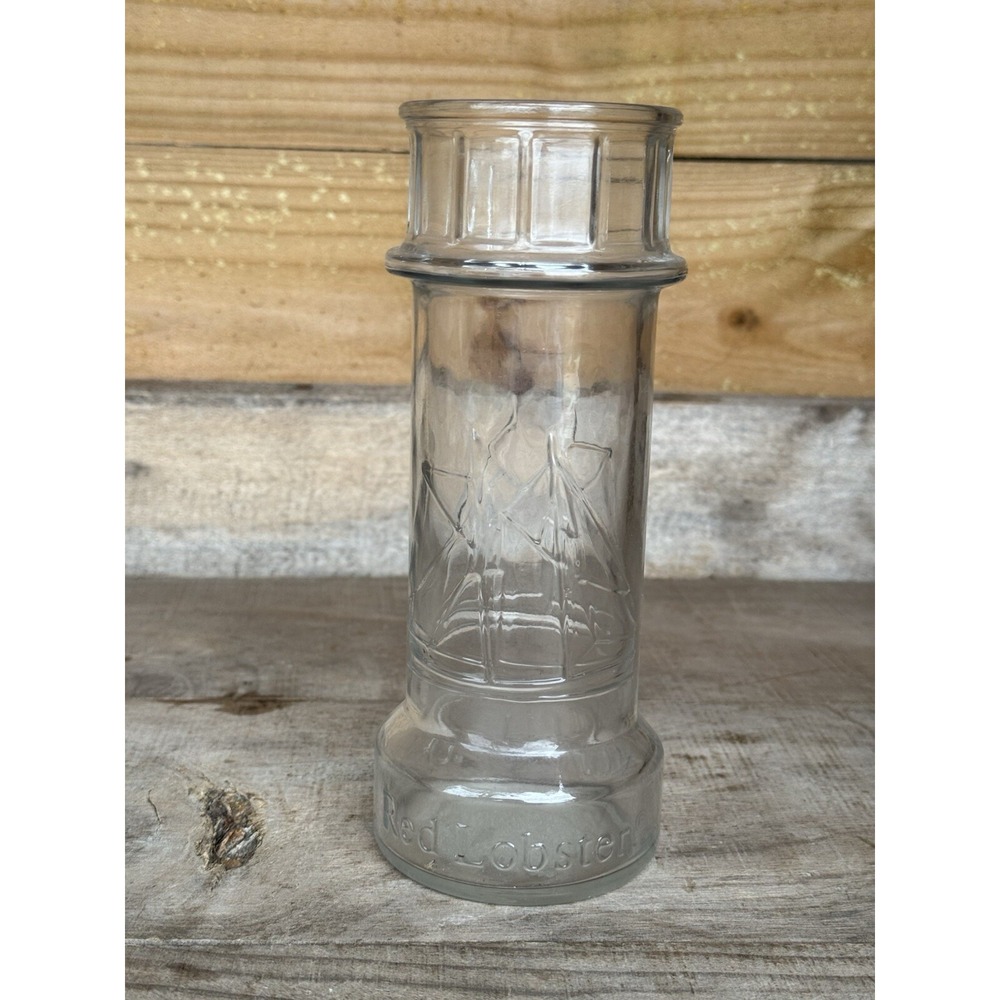 Vintage Red Lobster Lighthouse Drinking Glass Clear Ships on Glass